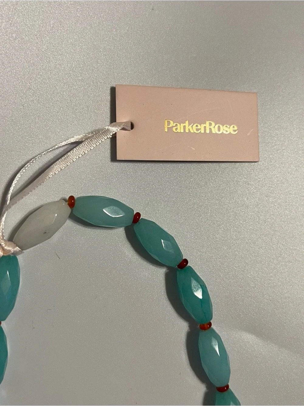 Parker Rose Gold Shell Charm Turquoise Beaded Coastal Necklace NWT